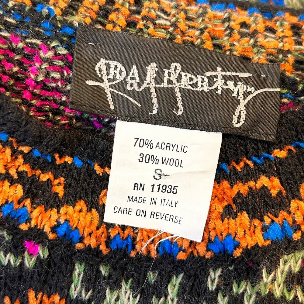 Vintage 80s 90s Wool Italian Floral Fair Isle Heavy Knit Chunky Cozy Cabincore - Picture 4 of 6
